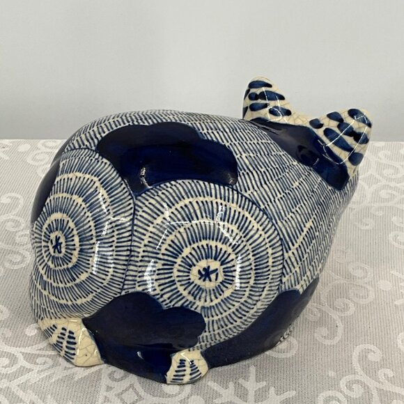 Vintage Nancy Lopez 1978 Ceramic Cat Figurine Blue & White Handcrafted 7" Long D - Picture 7 of 8